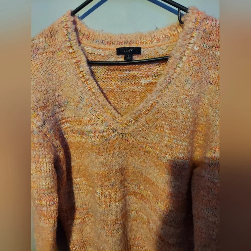 J. Crew Puff Sleeve V Neck Sweater Pink Small Wool Alpaca Boho Preppy Cabincore